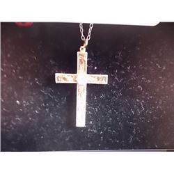 NECKLACE - ROUND FACETED DIAMOND IN 10K YELLOW GOLD CROSS DESIGNED SETTING - COMES WITH 9K GOLD CHAI