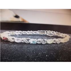 BRACELET - MULTI FMESTONE & DIAMOND IN STERLING SILVER SETTING - INCLUDES CERTIFICATE $425