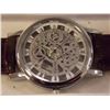 Image 3 : WATCH - NEW 2 SIDED SKELETON WATCH WITH LEATHER STRAP - WORKING - SILVER TONE