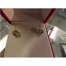 EARRINGS - NEW GENUINE 1CTW ROUND FACETED RICH GREEN PERIDOT IN STERLING SILVER SETTING - VS CLARITY