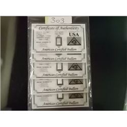 SILVER BULLION -5 AMERICAN CERTIFIED BULLION - .999 SILVER EACH 5 GRAINS - US MINT - SEALED & CERTIF