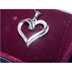 PENDANT - DIAMONDS IN STERLING SILVER RIBBON HEART DESIGN SETTING - WITH CERTIFICATE $737