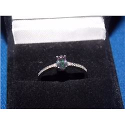 RING - STUNNING OVAL FACETED MYSTIC TOPAZ & 2 DIAMONDS IN STERLING SILVER SETTING - RETAIL ESTIMATE 