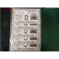 SILVER BULLION -5 AMERICAN CERTIFIED BULLION - .999 SILVER EACH 5 GRAINS - US MINT - SEALED & CERTIF