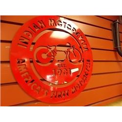 SOLID METAL MOTORCYCLE SIGN - RED INDIANS - ROUND