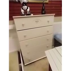 DRESSER - WHITE - 5 DRAWER - PINK HEART HANDLES