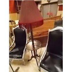 VINTAGE WOOD FLOOR LAMP WITH SIDE TABLE - WITH SHADE