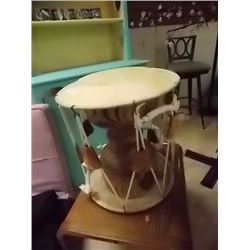 ORNATE CARVED DRUM WITH  CASE & STICKS