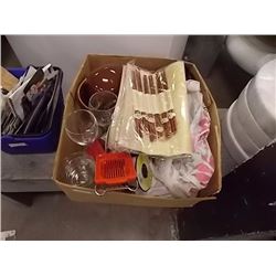 ASSORTED LOT - CUPS - WINE GLASSES - LINEN ETC