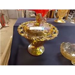 RETRO CARNIVAL GLASS DISH ON PEDESTAL WITH LID