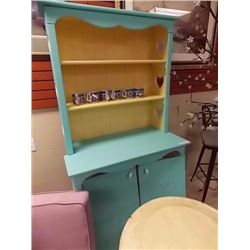 BEDROOM CHILD'S SHELF UNIT - PAINTED BLUE - DOORS NEED REATTACHING