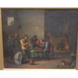 D'après/After TENIERS, David, 1610-1690.  "Tavern Games".  Huile sur panneau....