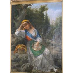 École italienne 19e S./19th C. Italian School.  "The Tambourine Player".  Huile sur toile....