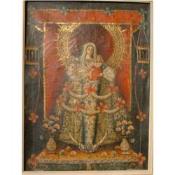 École sud-américaine 18e S./18th C. South American School.  "Madonna and Child"....