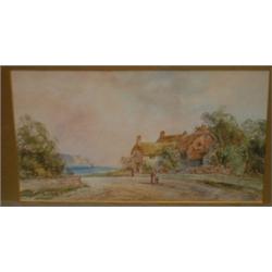 ARNOLD, F.   English Cottage Views .  3 aquarelles, signées.  École anglaise 19e S....