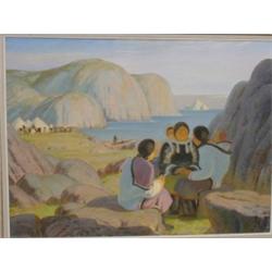 BEAMENT, Thomas Harold, P.R.C.A., 1898-1984. "The Gossips".  Huile sur toile, signée.  Oil on can...