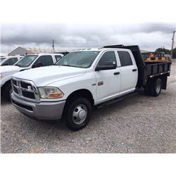 2011 DODGE 3500 Flatbed Truck SN:3D6WF4CT2BG570418 --crew cab, V8 gas, A/T, 9' steel flatbed w/ remo