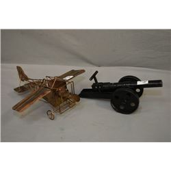 Lot of Two Items : .50 Cal Perc Hand Made Single Trail Model Cannon - Copper Model of Musical Plane,