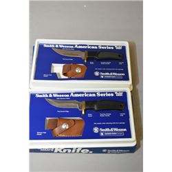 Lot of Two Smith & Wesson American Series Model 6085 Collector's Hunting Knives w/leather scabbards 