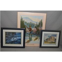 Lot of Three Pictures - Two are framed " Where Dreams Begin , old barn scene - Loons at Dark - One u