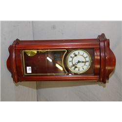 Reproduction Antique Style Mahogany Toned Wall Clock "31 Day" Westminster Chimes w/ pendulum & key