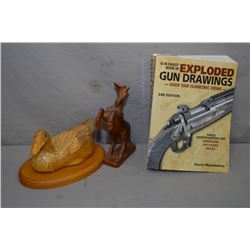 Tray Lot : Wooden Carved Figure of Duck - Wooden Figure of Horse - L Soft Cover Book " Gun Digest Bo