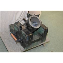 Iron Mortar Approx. 7" Diameter on wooden base [ with iron & copper handles, weighs approx. 150 Lbs