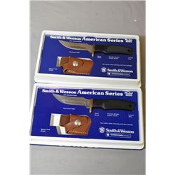 Lot of Two Smith & Wesson American Series Model 6085 Collector's Hunting Knives w/leather scabbards 