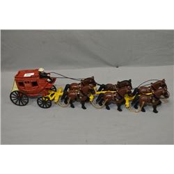Antique Style Die Cast Model Toy Stagecoach w/ six horse team, Circa late 1970's