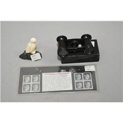 Box Lot : Inuit Art Carving " Ivory Owl on soapstone base, Artist Signed Circa 1978 - Adolph Hitler 
