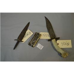 Lot of Three Items : Large Antique Bowie Style Knife w/ antler handle From The Pound Maker Saskatche