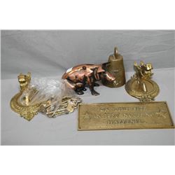 Tray Lot : Cast Iron Piggy Bank Copper toned "Souvenir of Chicago Stockyard" Circa Late 1970's - ant