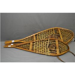 Lot of Two Pairs of Wooden Snow Shoes w/ leather bindings [ one marked Torpedo Made in Canada 12X42A