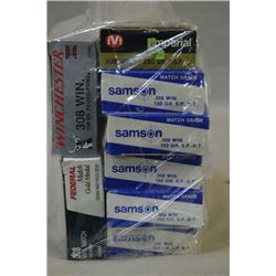 Bag Lot : 5 Boxes ( 20 rnds ) Sampson Match Grade .308 Win Cal Ammo 150 Gr - 1 Box ( 20 rnds ) Feder