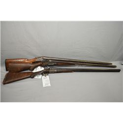 Lot of Three Firearms : Montgomery Hammerless Side by Side .12 Ga Shotgun [ mssing forewood, poor co