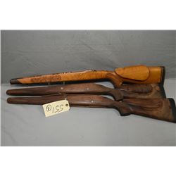 Lot of Three Custom Built Right Hand Deluxe Wood Checkered Pistol Grip Stocks w/ raised cheek piece 