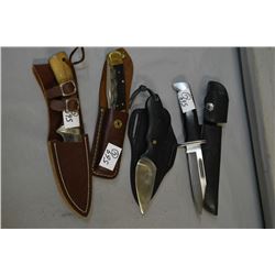 Bag Lot : Four Knives w/ sheaths : Buck Model 119U Hunting - Buck Folder Model 110 Hunting - Limited