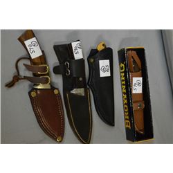 Bag Lot : Four Knives w/sheaths : Browning Model 793 Hunting w/orig box also - Custom Built Blade ma