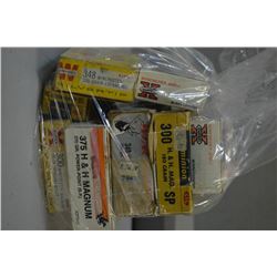 Bag Lot : Approx. 19 Rnds .300 Win Mag Cal Ammo - 1 Box ( 20 rnds ) .375 H & H Cal Ammo - 1 Box ( 20