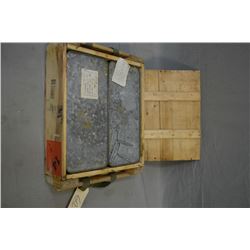 One Wooden Military Ammo Box : Two ( 560 rnds per ) Large Unopened Tins of 5.56 Ball Ammo