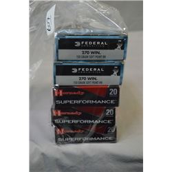 Bag Lot : 3 Boxes ( 20 rnds per ) Hornady Superformance .270 Win Cal Ammo 130 Gr SST - 2 Boxes ( 20 