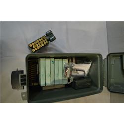 Green Cabelas Plastic Ammo Box : 20 Rnds .308 Rem Cal ammo - 8 Rnds 7.6 2 x 54 R Cal ammo - empty co