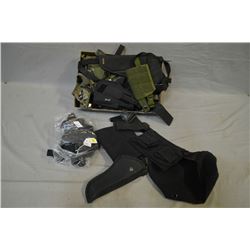 Tray Lot : Two Camo Holsters w/ double pouches & shoulder harness etc. - Miltec black nylon holster 