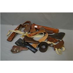 Tray Lot : Five Small Leather Holsters - One Small & Two Lg Shoulder Holsters - leather ammo pouch -