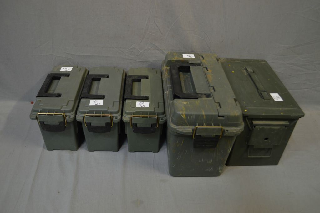 Lot of Five Items : Medium Metal Ammo Box - One Medium Plano Plastic ...