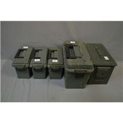 Lot of Five Items : Medium Metal Ammo Box - One Medium Plano Plastic Field Box - Three Small Plano P