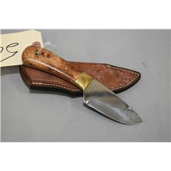 Skyblade 093 Knife , with burl handle, Made by Tom Orr in Bozeman, Montana, with hand made leather s