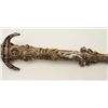 Image 7 : Exhibition quality mid-Victorian era cast  bronze figural dagger with rich silver and  gold gilt. Th