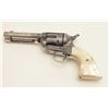 Image 1 : Engraved Colt SAA revolver, .45 caliber,  4.75” barrel, nickel finish, raised carved  eagle pearl gr