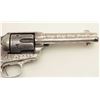 Image 4 : Engraved Colt SAA revolver, .45 caliber,  4.75” barrel, nickel finish, raised carved  eagle pearl gr